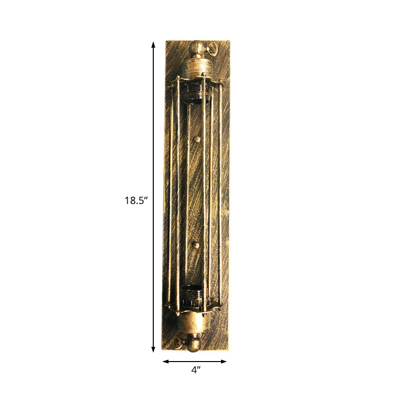Sikunuo | 1 Head Wall Lamp Lighting Retro Industrial Linear Wrought Iron Wall Light with Cage Shade in Aged Brass