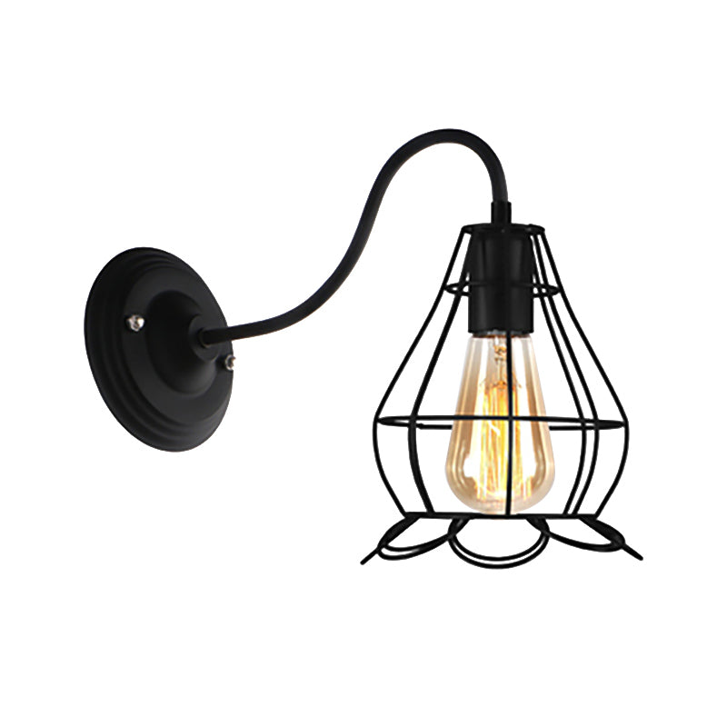 Sikunuo | Black 1 Head Wall Lamp Vintage Industrial Metal Bottle/Rectangular Wall Light Wall Lamp with Wire Frame for Café