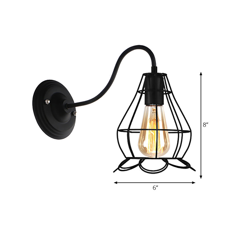 Sikunuo | Black 1 Head Wall Lamp Vintage Industrial Metal Bottle/Rectangular Wall Light Wall Lamp with Wire Frame for Café