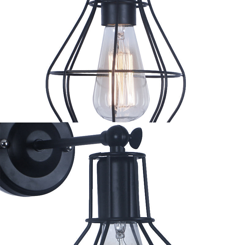 Sikunuo | Black 1 Head Wall Lamp Vintage Industrial Metal Bottle/Rectangular Wall Light Wall Lamp with Wire Frame for Café