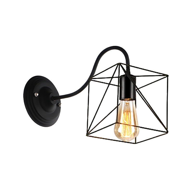 Sikunuo | Black 1 Head Wall Lamp Vintage Industrial Metal Bottle/Rectangular Wall Light Wall Lamp with Wire Frame for Café