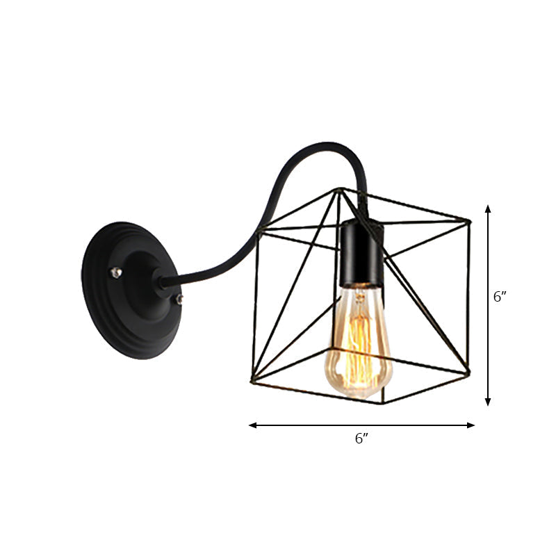 Sikunuo | Black 1 Head Wall Lamp Vintage Industrial Metal Bottle/Rectangular Wall Light Wall Lamp with Wire Frame for Café