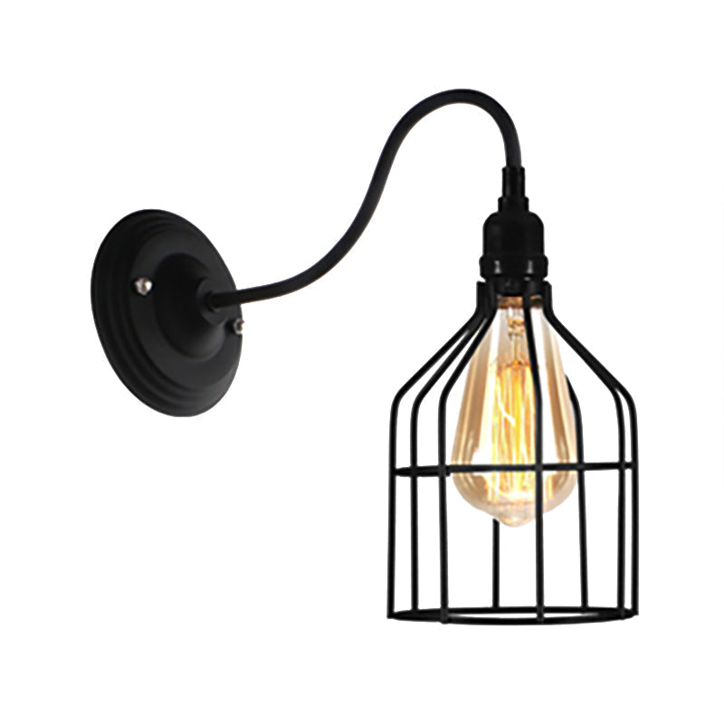 Sikunuo | Black 1 Head Wall Lamp Vintage Industrial Metal Bottle/Rectangular Wall Light Wall Lamp with Wire Frame for Café
