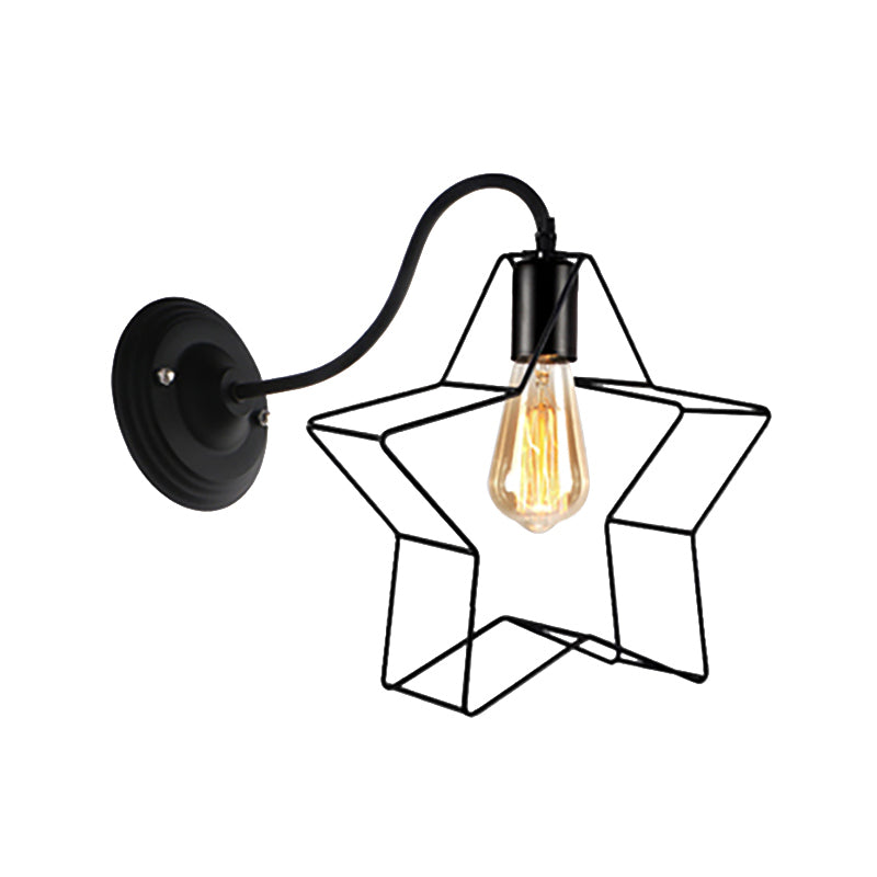 Sikunuo | Black 1 Light Wall Lamp Retro Style Metal Diamond/Star Wall Light with Cage Shade for Café