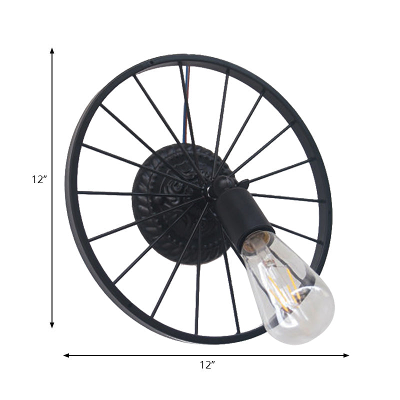 Sikunuo | Black/Bronze Wheel Design Wall Sconce Lamp with Open Bulb Farmhouse Style Metal 1 Light Restaurant Sconce Light