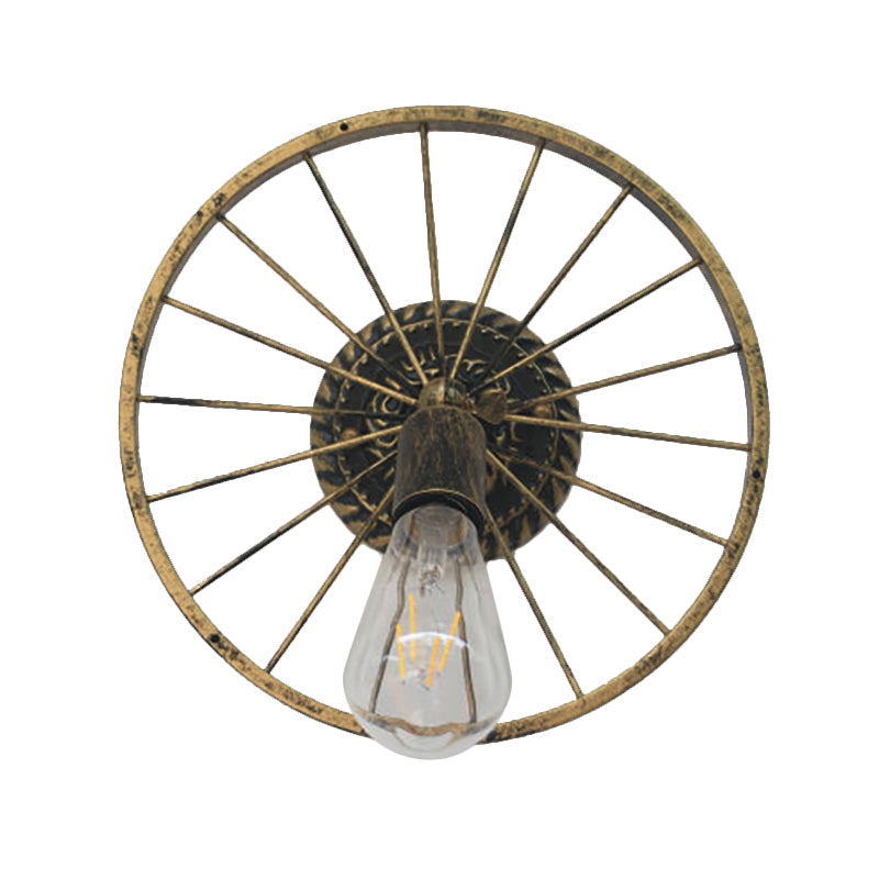 Sikunuo | Black/Bronze Wheel Design Wall Sconce Lamp with Open Bulb Farmhouse Style Metal 1 Light Restaurant Sconce Light