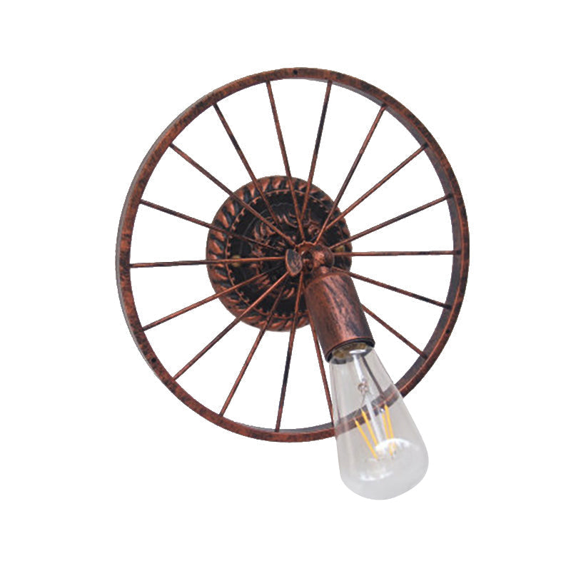 Sikunuo | Black/Bronze Wheel Design Wall Sconce Lamp with Open Bulb Farmhouse Style Metal 1 Light Restaurant Sconce Light