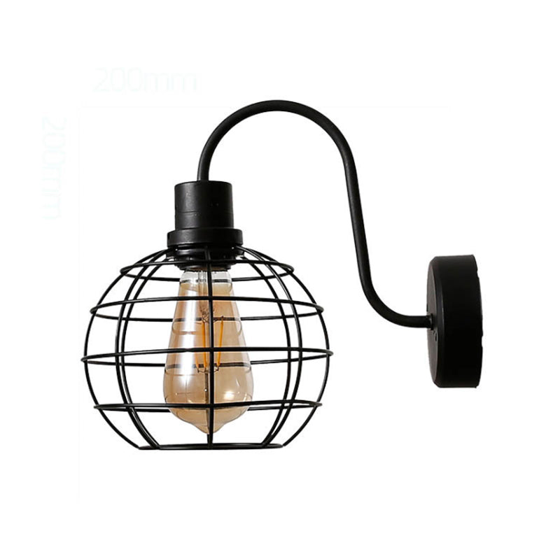 Sikunuo | 1 Bulb Wall Light Retro Style Wire Global Cage Metal Wall Light in Black for Living Room