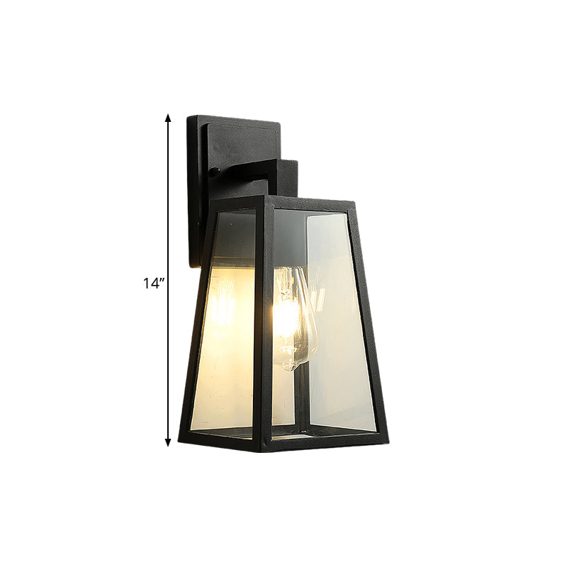 Sikunuo | 1 Light Wall Sconce Fixture Rustic Style Trapezoidal Clear Glass Wall Mount Lighting in Black