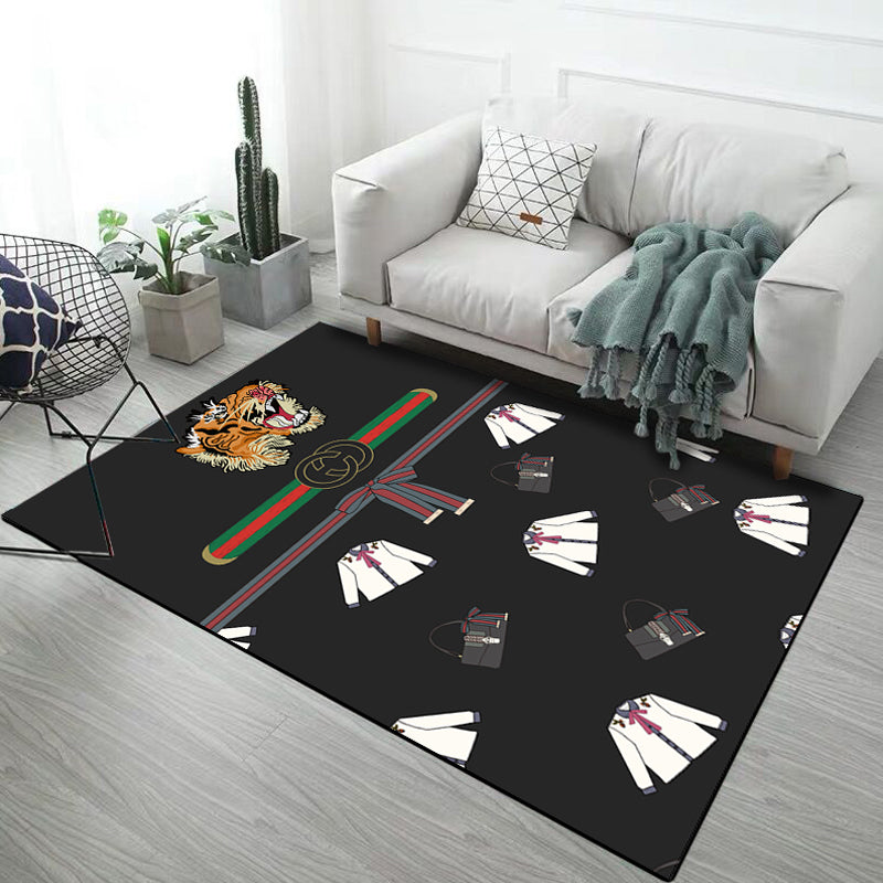 Sikunuo | Casual Kids Rug in Black and Gray Animal Tiger Deer Pattern Rug Polyester Pet-Friendly Rug for the Children's Room