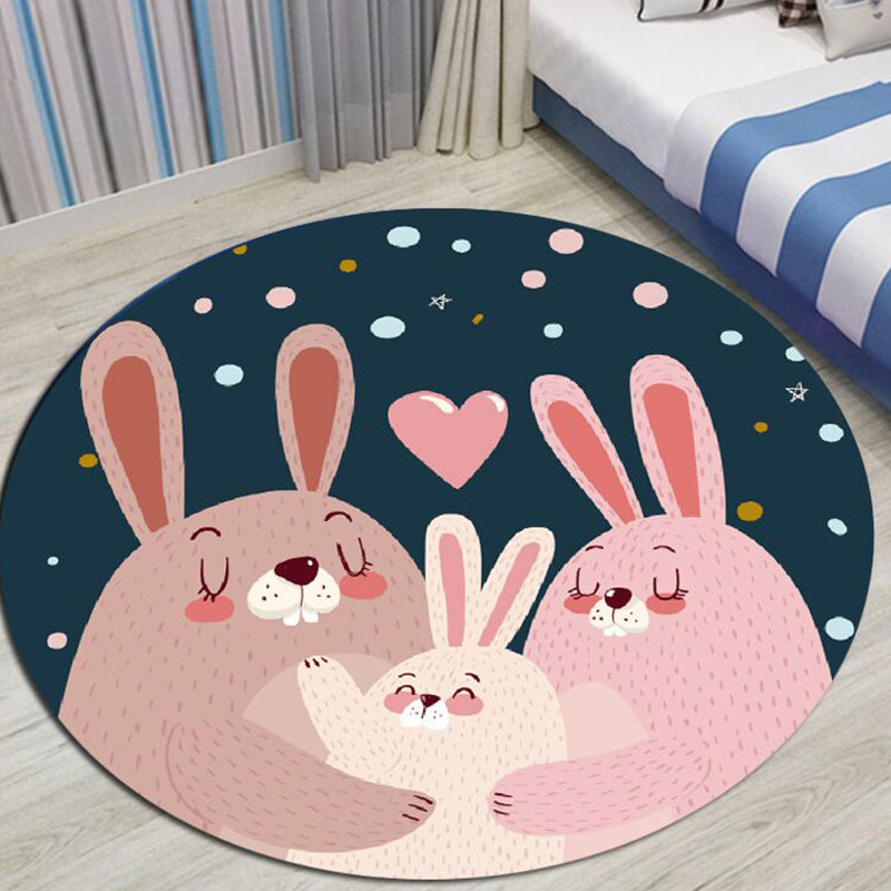 Sikunuo | Children's room rug in black and blue animal pig rabbit jellyfish print rug polyester stain-resistant rug