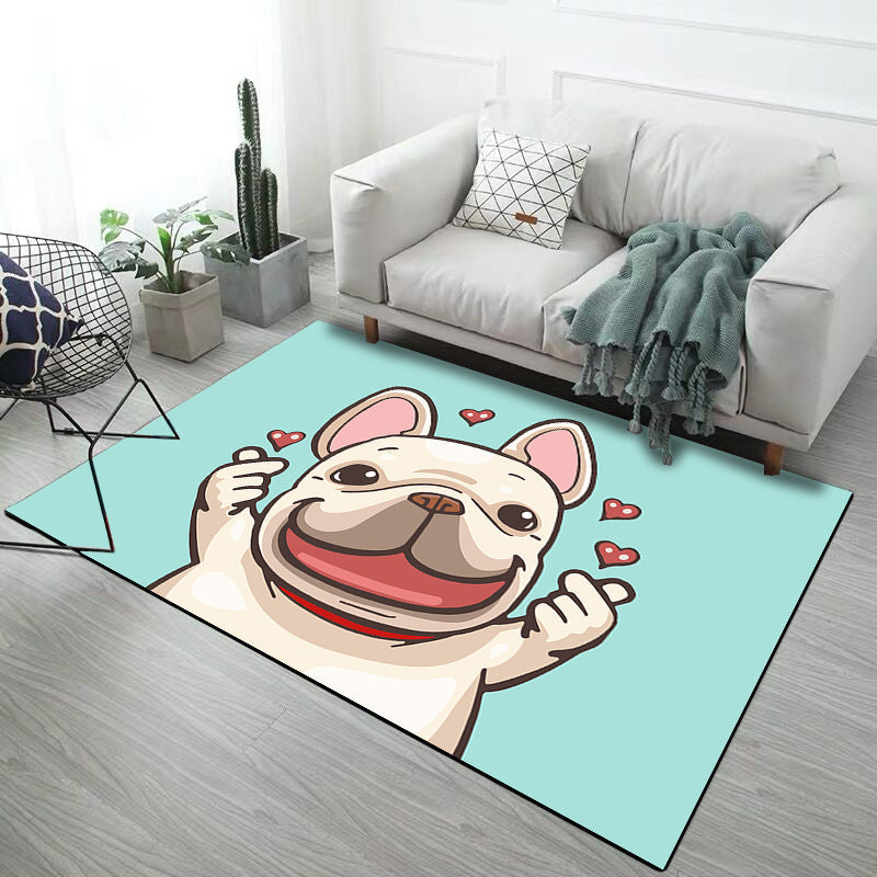 Sikunuo | Stylish Children's Carpet in Pink and Grey Animals Unicorn Rabbit Dog Pattern Rug Polyester Non-slip Rug for Kids' Room