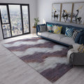 Sikunuo | Modern living room rug in brown and purple with abstract stripe pattern rug polyester pet-friendly area rug