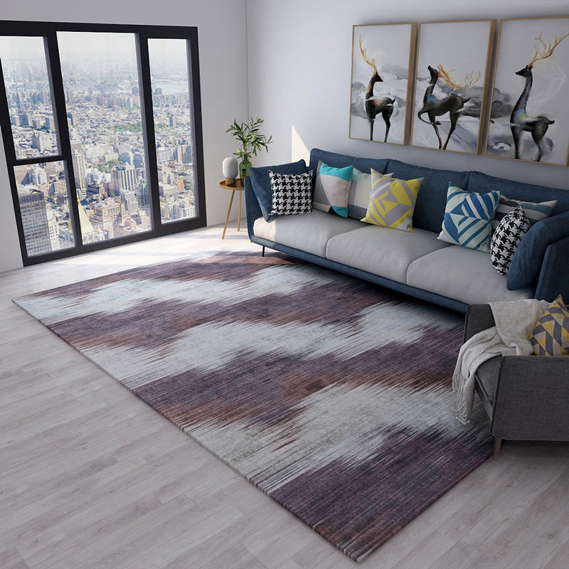 Sikunuo | Modern living room rug in brown and purple with abstract stripe pattern rug polyester pet-friendly area rug