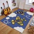 Sikunuo | Blue Children's Room Carpet Coastal Anchor Rowing Pattern Carpet Polyester Non-Slip Back Carpet