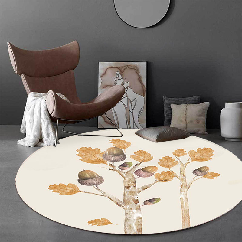 Sikunuo | Casual Kids Rug in Ivory Botanical Tree Pattern Rug Polyester Pet-Friendly Rug for the Children's Room