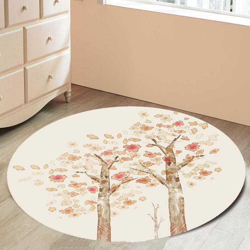 Sikunuo | Casual Kids Rug in Ivory Botanical Tree Pattern Rug Polyester Pet-Friendly Rug for the Children's Room