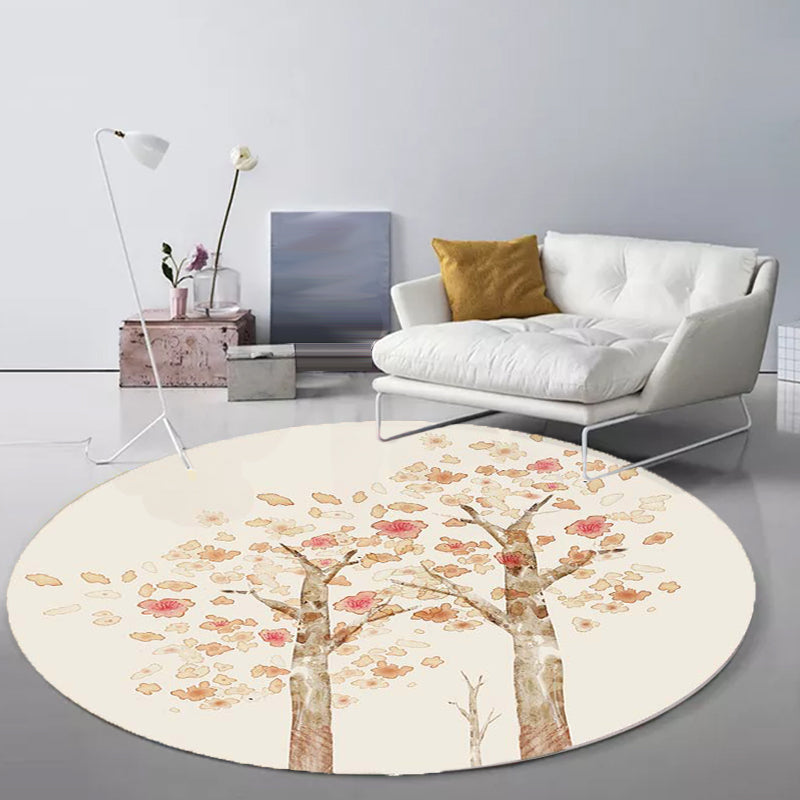 Sikunuo | Casual Kids Rug in Ivory Botanical Tree Pattern Rug Polyester Pet-Friendly Rug for the Children's Room