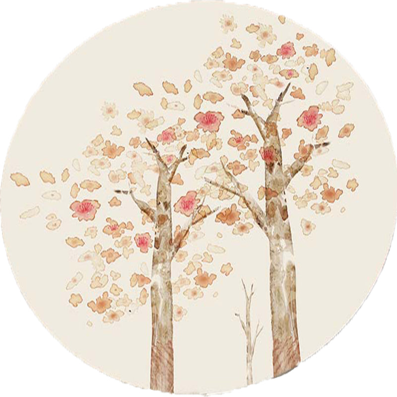 Sikunuo | Casual Kids Rug in Ivory Botanical Tree Pattern Rug Polyester Pet-Friendly Rug for the Children's Room