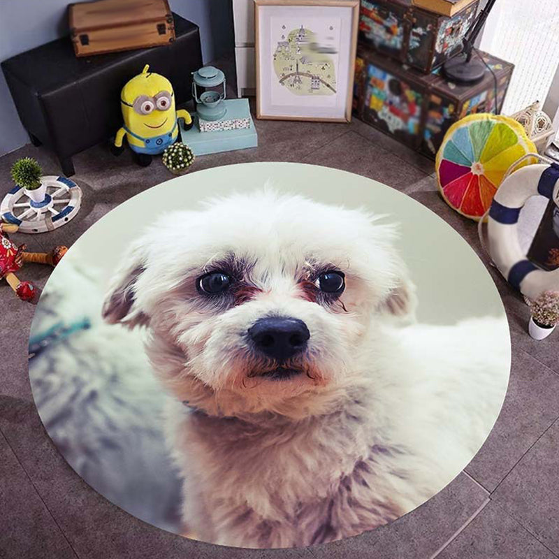 Sikunuo | Pink and Red Kids Room Carpet Animal Dog Pattern Area Rug Polyester Non-Slip Back Rug