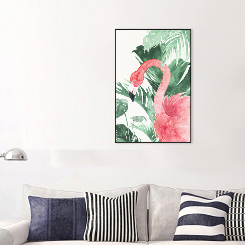 Sikunuo | Tropical Style Flamingo Painting in Pastel Color Textured Canvas for Dining Room