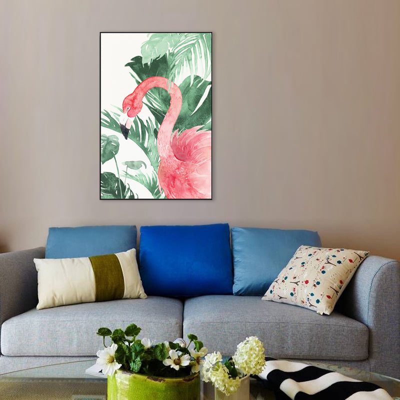 Sikunuo | Tropical Style Flamingo Painting in Pastel Color Textured Canvas for Dining Room