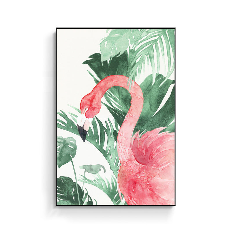 Sikunuo | Tropical Style Flamingo Painting in Pastel Color Textured Canvas for Dining Room