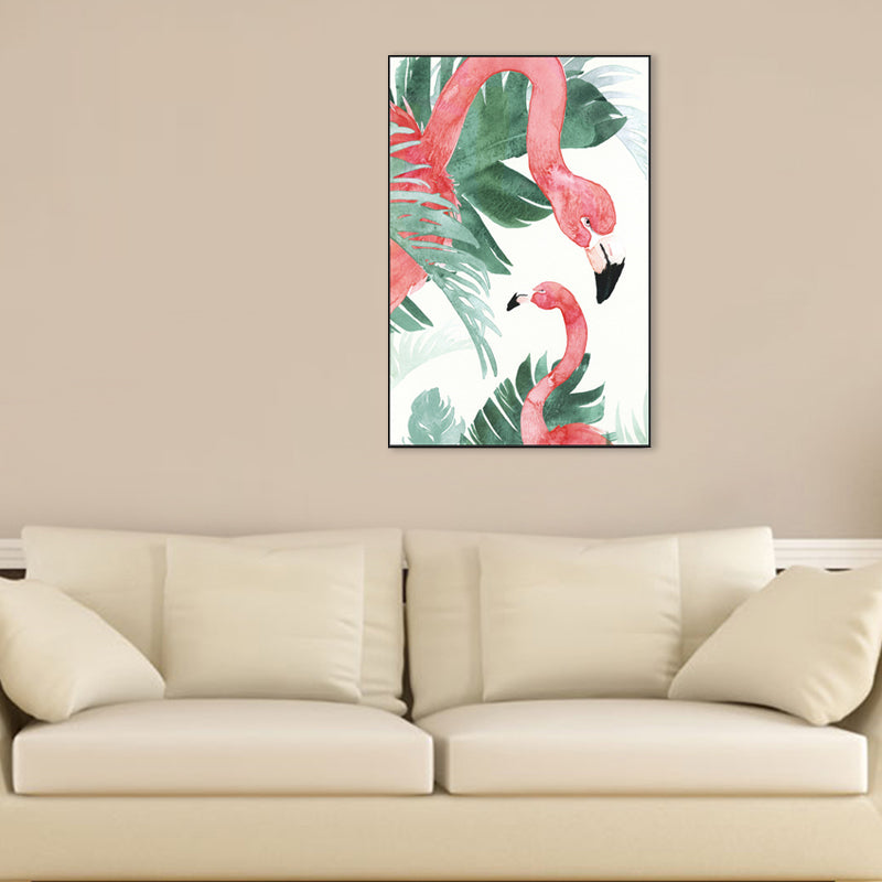 Sikunuo | Tropical Style Flamingo Painting in Pastel Color Textured Canvas for Dining Room