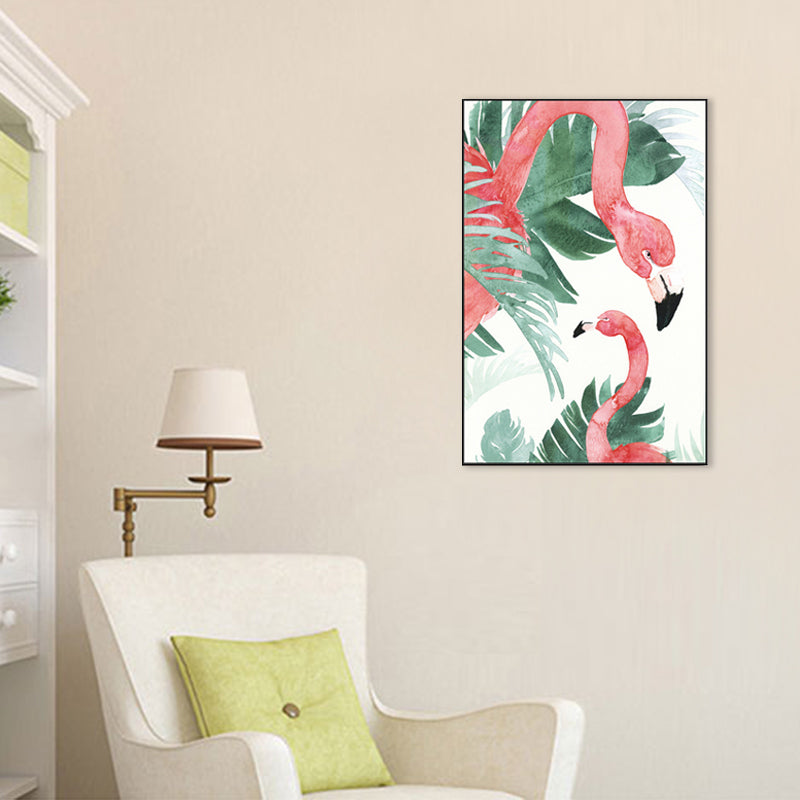 Sikunuo | Tropical Style Flamingo Painting in Pastel Color Textured Canvas for Dining Room