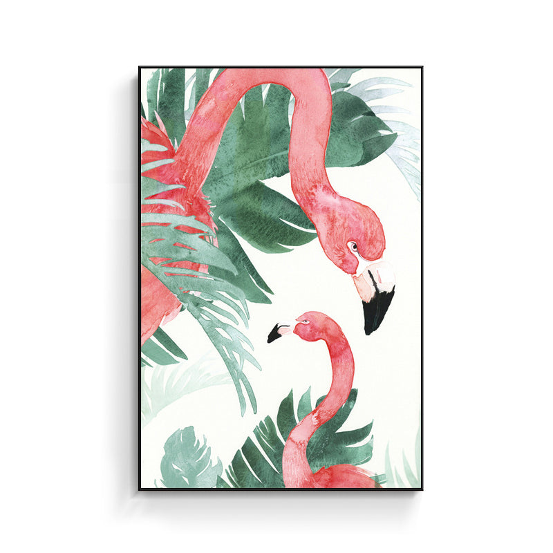 Sikunuo | Tropical Style Flamingo Painting in Pastel Color Textured Canvas for Dining Room
