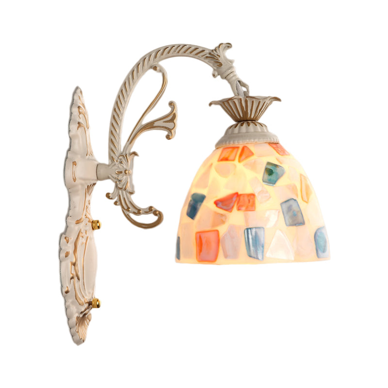 Sikunuo | 1/2-Light Wall Sconce Baroque Dome Shell Mosaic Pattern Wall Lamp with Curved Arm in White