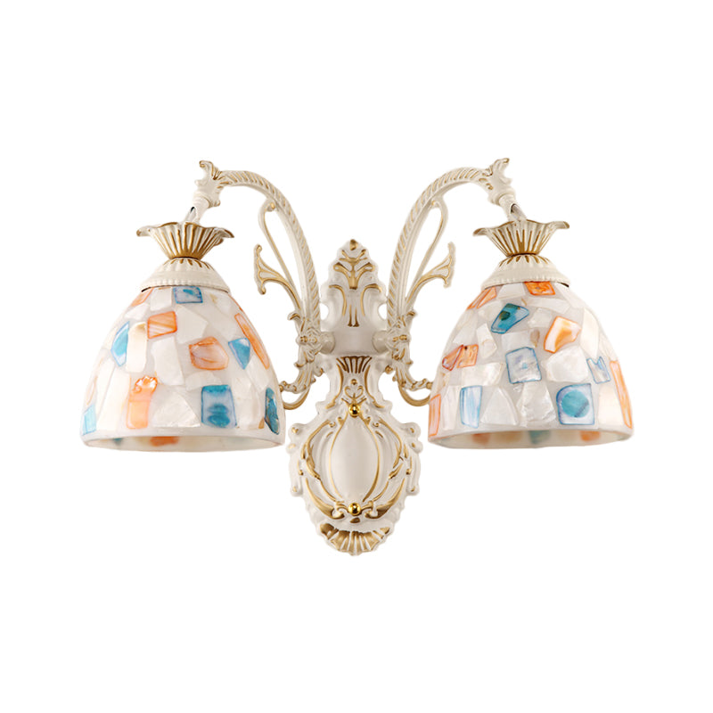 Sikunuo | 1/2-Light Wall Sconce Baroque Dome Shell Mosaic Pattern Wall Lamp with Curved Arm in White