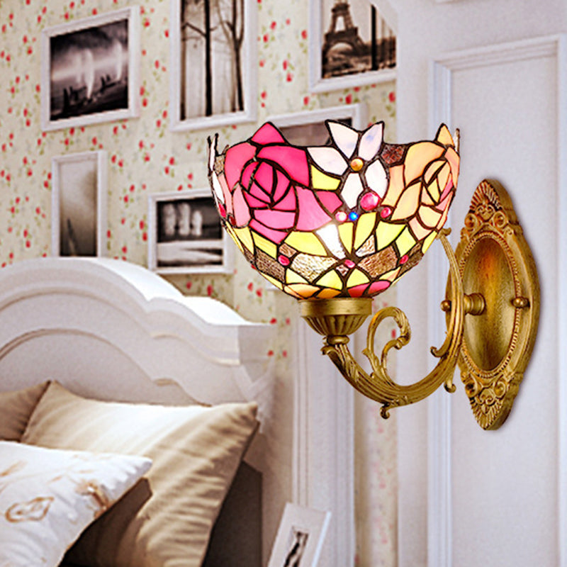 Sikunuo | Gold 1 Head Wall Lighting Ideas Victorian Engraved Glass Bowl Shade Wall Mount Lighting Fixture with Petal Pattern