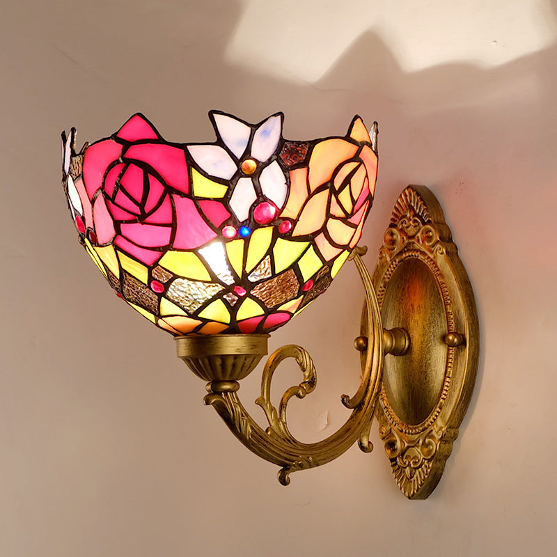 Sikunuo | Gold 1 Head Wall Lighting Ideas Victorian Engraved Glass Bowl Shade Wall Mount Lighting Fixture with Petal Pattern