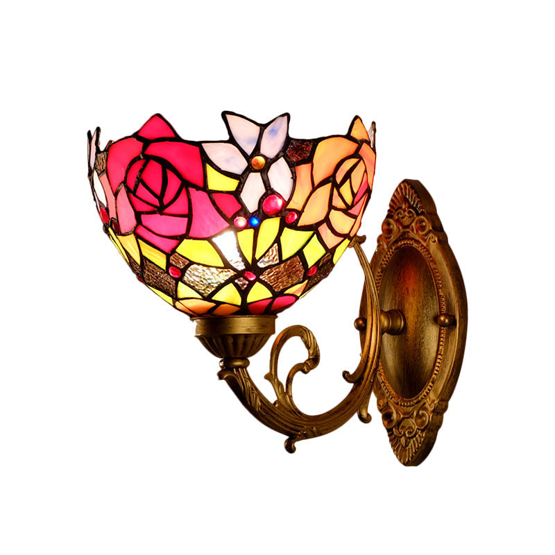 Sikunuo | Gold 1 Head Wall Lighting Ideas Victorian Engraved Glass Bowl Shade Wall Mount Lighting Fixture with Petal Pattern