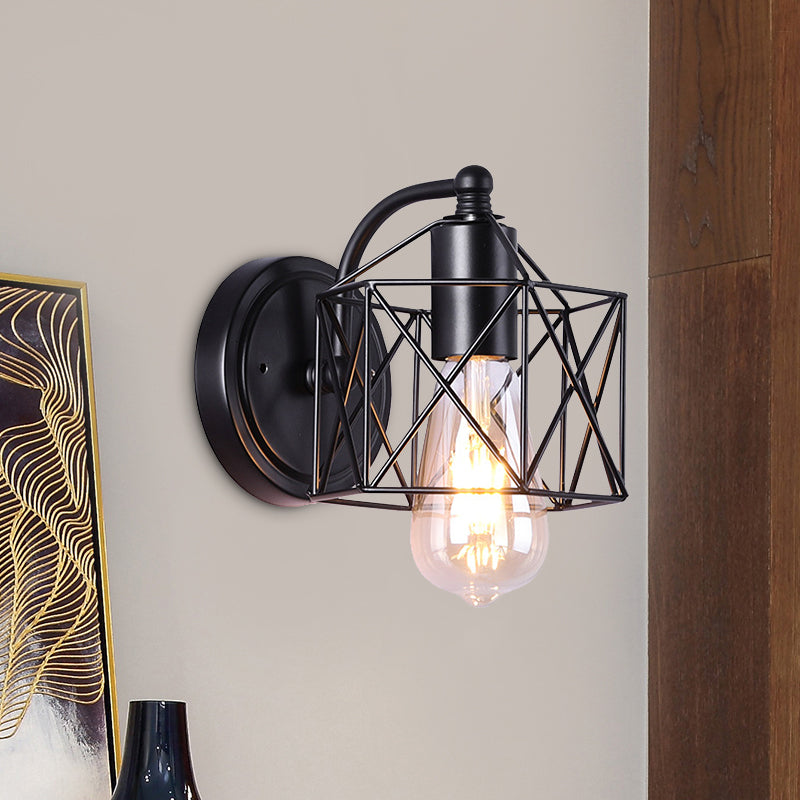 Sikunuo | Black Single-Head Wall-Mounted Lighting Antique Metal Hexagon Frame Reading Wall Light for the Living Room