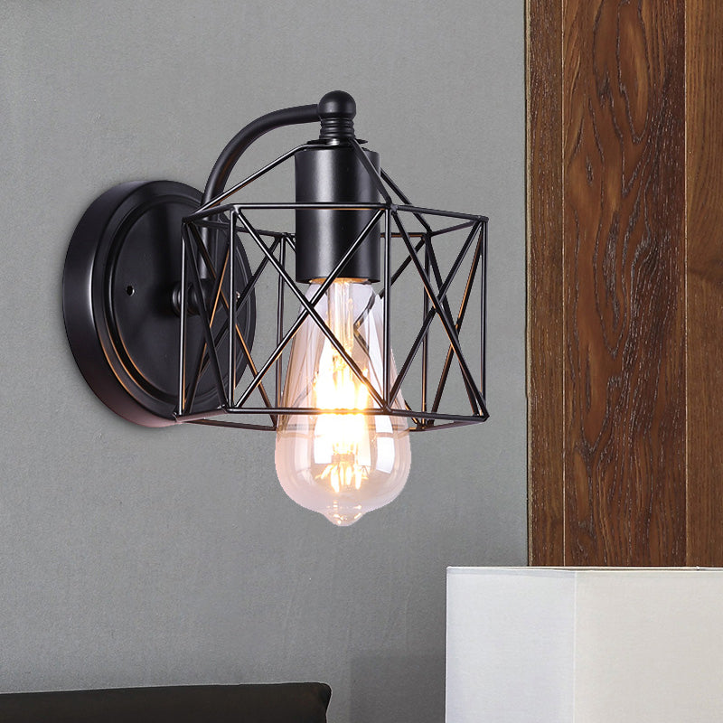 Sikunuo | Black Single-Head Wall-Mounted Lighting Antique Metal Hexagon Frame Reading Wall Light for the Living Room