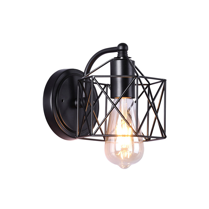 Sikunuo | Black Single-Head Wall-Mounted Lighting Antique Metal Hexagon Frame Reading Wall Light for the Living Room