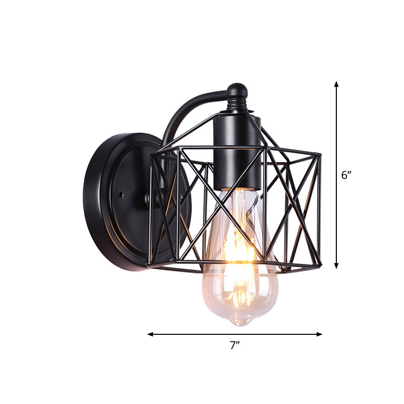 Sikunuo | Black Single-Head Wall-Mounted Lighting Antique Metal Hexagon Frame Reading Wall Light for the Living Room