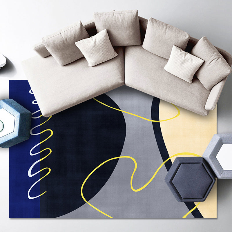 Sikunuo | Blue and Green Abstract Carpet Polyester Modernist Carpet Washable Pet-Friendly Area Rug for the Living Room