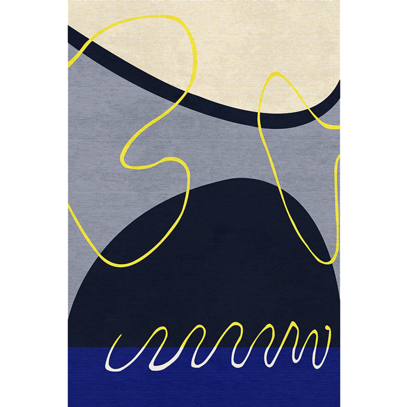 Sikunuo | Blue and Green Abstract Carpet Polyester Modernist Carpet Washable Pet-Friendly Area Rug for the Living Room