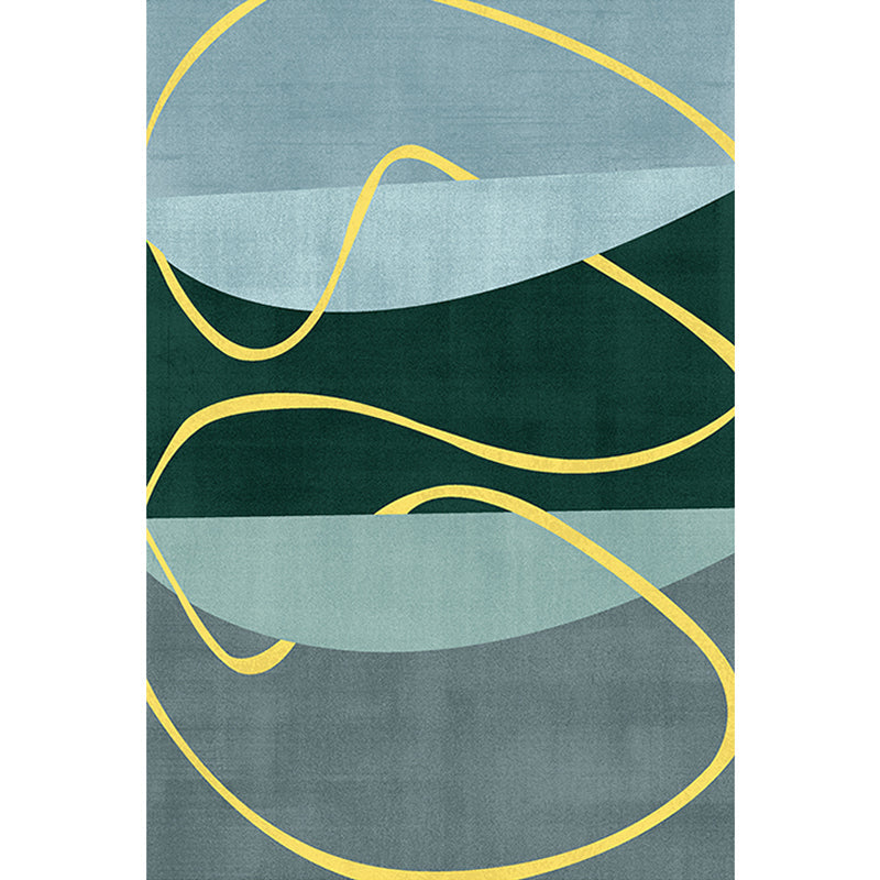 Sikunuo | Blue and Green Abstract Carpet Polyester Modernist Carpet Washable Pet-Friendly Area Rug for the Living Room