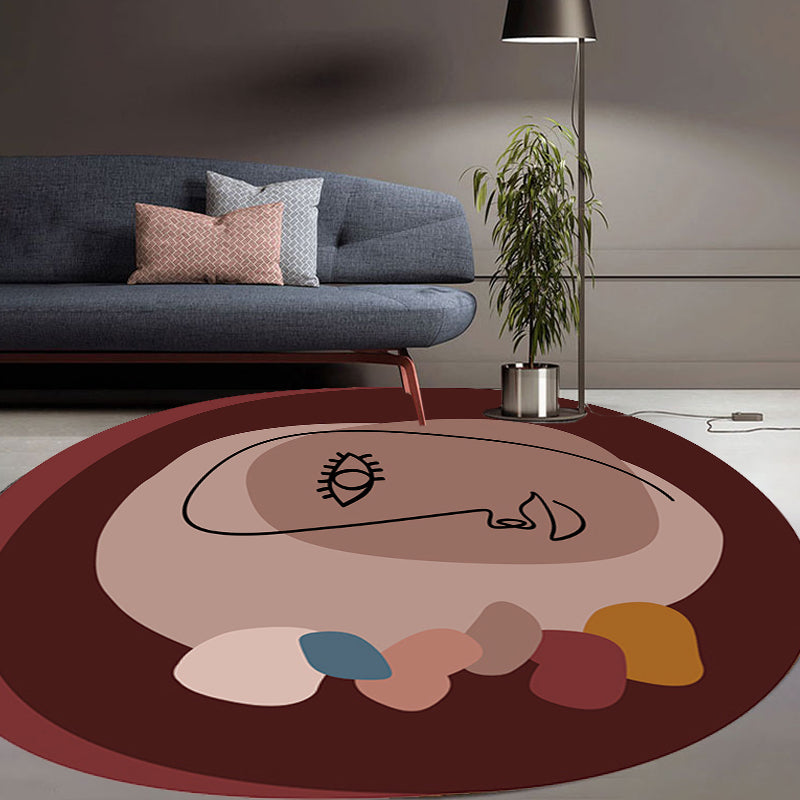 Sikunuo | Simple Novelty Irregular Carpet in Brown Abstract Face Pattern Carpet Polyester Stain-Resistant Area Rug for Home Decoration