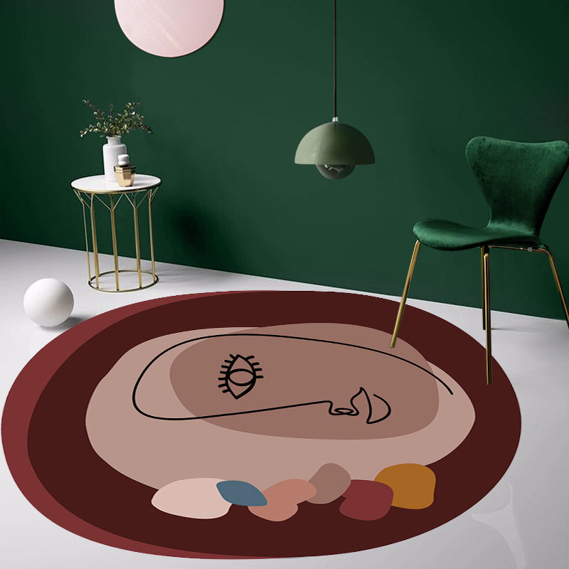 Sikunuo | Simple Novelty Irregular Carpet in Brown Abstract Face Pattern Carpet Polyester Stain-Resistant Area Rug for Home Decoration