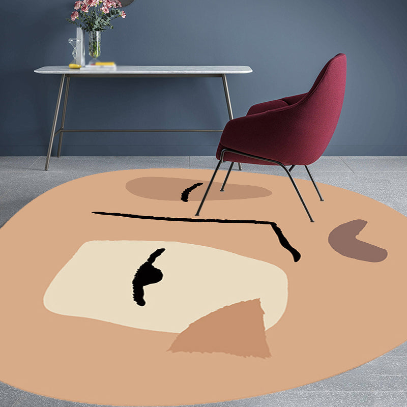 Sikunuo | Brown irregular bedroom rug novelty abstract painting pattern area rug polyester pet-friendly rug