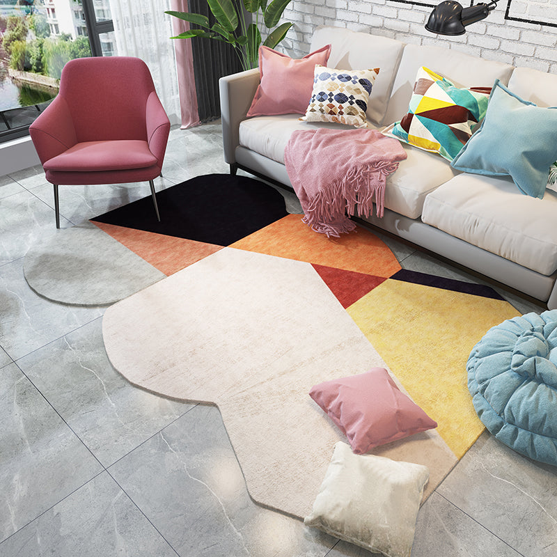 Sikunuo | Green and Blue Irregular Area Rug Bedroom Novelty Color Block Pattern Area Rug Polyester Stain Resistant Carpet