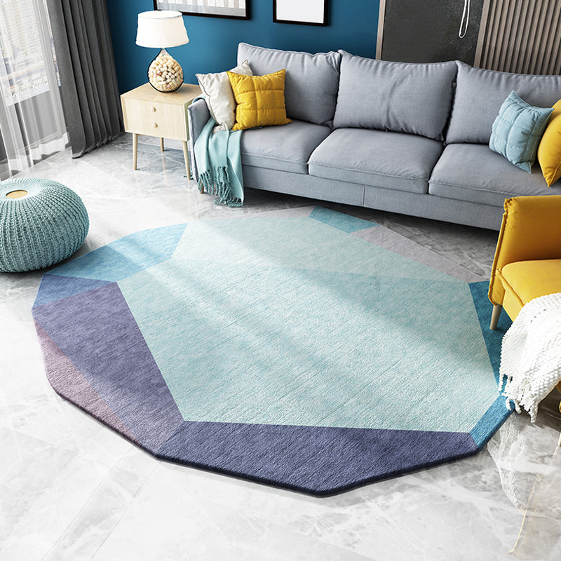 Sikunuo | Green and Blue Irregular Area Rug Bedroom Novelty Color Block Pattern Area Rug Polyester Stain Resistant Carpet