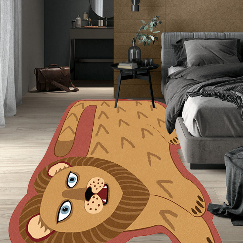 Sikunuo | Stylish children's irregular rug in pink and brown animal tiger lion pattern rug polyester washable rug for the children's room