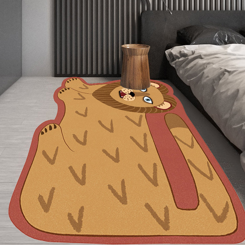 Sikunuo | Stylish children's irregular rug in pink and brown animal tiger lion pattern rug polyester washable rug for the children's room