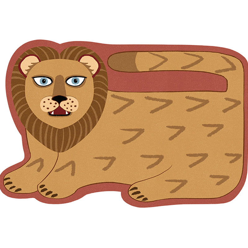 Sikunuo | Stylish children's irregular rug in pink and brown animal tiger lion pattern rug polyester washable rug for the children's room